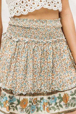 Smocking Elastic High Waist Short Skirts Women Boh