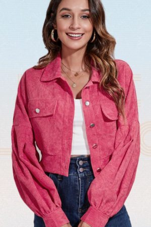 Solid Drop Shoulder Fake Pockets Single Breasted C