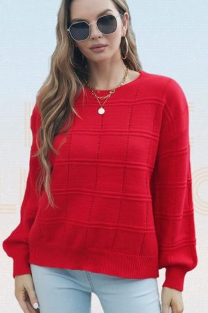 Solid Drop Shoulder Knit Sweater Women O-Neck Long