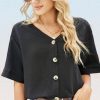 Solid Single Breasted Half Sleeve Casual Shirts Wo