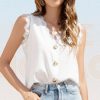 Solid Summer V-Neck Lace Trim Front Button Casual