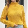 Solid Turtleneck Cable Knit Sweater Womens Three-D