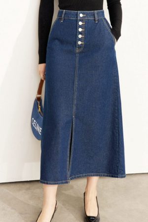 Spring Autumn Demin Skirts For Women Ankle Length