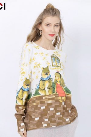 Spring Autumn Sweater For Women Cute Bear & Girl
