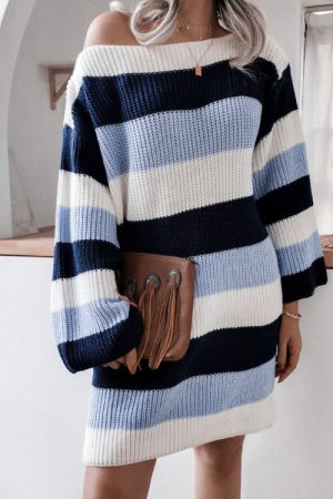 Spring Autumn Warm Women Dresses Lantern Sleeve Kn
