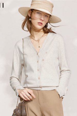 Spring Cardigans For Women Offical Lady Solid Vnec