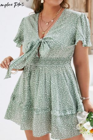 Spring Dot A-Line Plus Size Dress Women Half Sleev