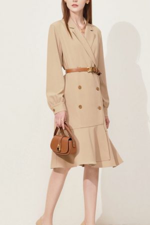 Spring Dresses For Women Office Lady Notched Ruffl