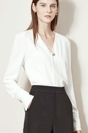 Spring Women Blouse Office Lady V Neck Chiffon Blo