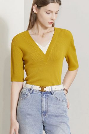 Spring Women Knitted Tops Fashion V Neck Pullover
