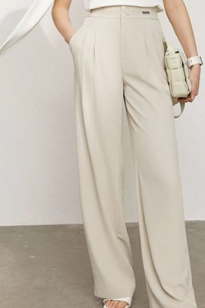 Spring Women's Pants Offical Lady Solid High Waist