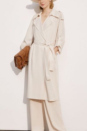 Spring Women's Trench Coat Offical Lady Solid Lape