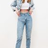 Star Embroidery Embroidered High Bel Mom Jeans Two