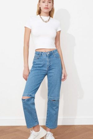 Stitch Detail High Bel Straight Jeans Twoss21je023