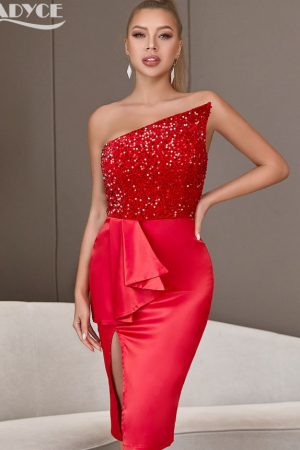 Strapless Red Sequins Night Club Dress Women Fashi