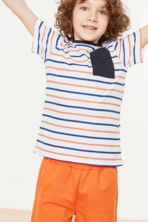 Stripe Male Child Knitted T-Shirt Tkdss22ts1025