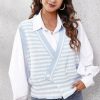Striped Cropped Cardigan Women Double Breasted V-N