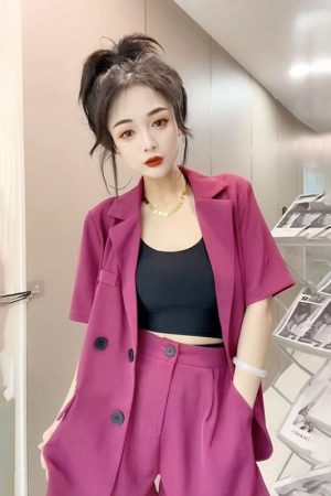 Suit Jacket Shorts Women's Two-Piece Rose Red Suit