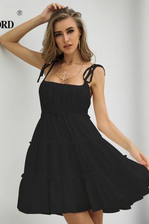Summer Backless Women Mini Dresses Black Regular C