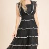 Summer Balck Dress Women's Square Collar Cascading