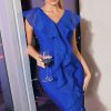 Summer Blue Ruffles Women's Outfits V Neck Celebri