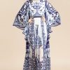 Summer Dress Women Batwing Sleeve Blue And White P