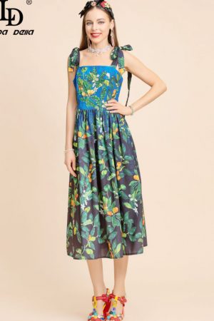 Summer Dress Women Bow-Knot Shoulder Sequins Beadi