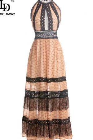 Summer Dress Women Sleeveless Lace Hollow Out Spli