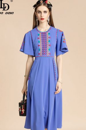 Summer Dress Women's Flare Sleeve High Waist Flowe