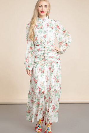 Summer Dress Women's Lantern Sleeve Floral Print V
