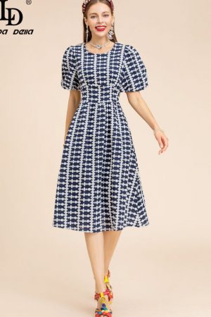 Summer Dress Women's Puff Sleeve Hollow Out Embroi
