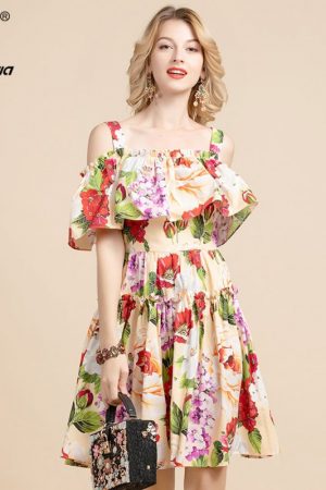 Summer Dress Women's Spaghetti Strap Cotton Floral