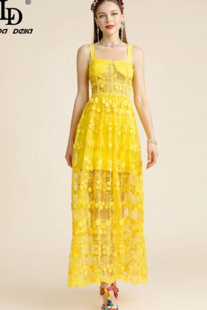 Summer Dress Women's Spaghetti Strap Gold Mesh Flo