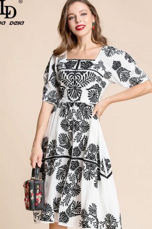 Summer Dress Women's Square Collar Half Sleeves Em