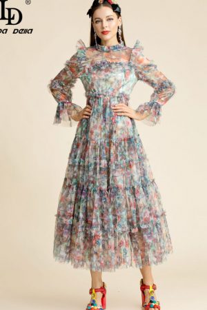 Summer Dress Women's Stand Collar Floral Print Ruf