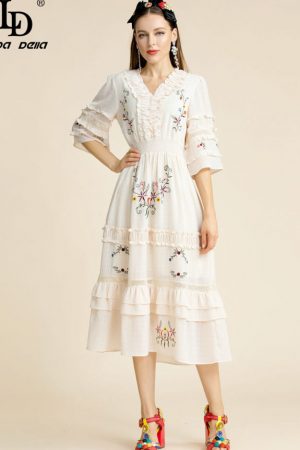 Summer Dress Women's V-Neck Ruffles Half Sleeve Fl
