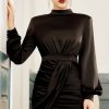 Summer Fashion Black Mini Dress For Women Long Sle