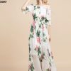 Summer Fashion Boho Maxi Dress Women's Elastic Wai