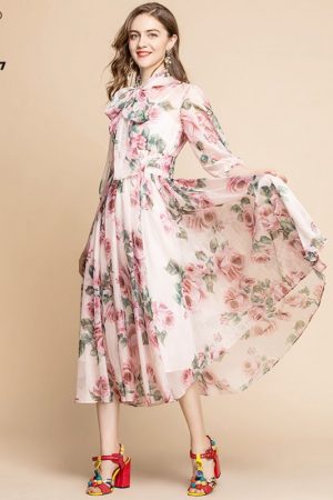 Summer Fashion Runway Chiffon Dress Women Bow Coll