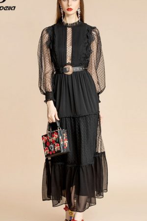 Summer Fashion Runway Dress Women's Balck Polka Do