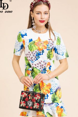 Summer Fashion Runway Mini Dress Women Short Sleev