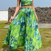Summer Floral Sequin Skirt Dress Green Set Backles