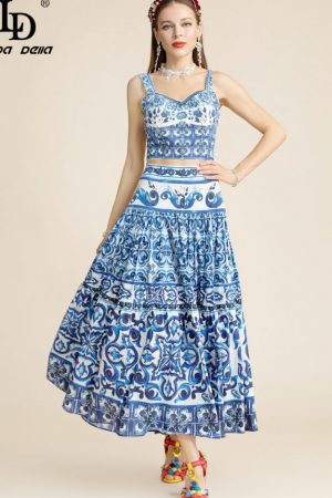 Summer Holiday Cotton Skirts Suit Women Short Spag