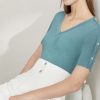Summer Knitted T-Shirts For Women Fashion Vneck Sl