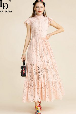 Summer Long Dress Women's Stand Collar Single-Brea