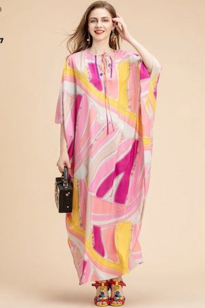 Summer Loose Long Dress Women Batwing Sleeve Print