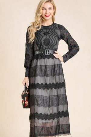 Summer Midi Dress Women's Lantern Sleeve Sashes La