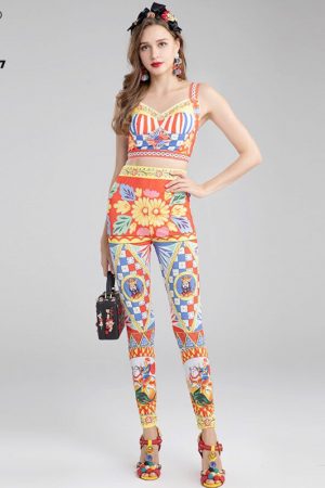 Summer Pants Suit Women Spaghetti Strap Short Vest