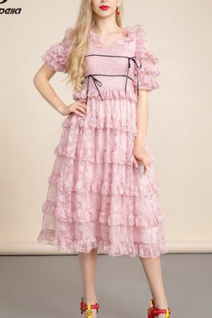 Summer Party Dress Women Petal Sleeve Elasticity S