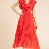 Summer Red Dress Women's Butterfly Sleeve Ruffles